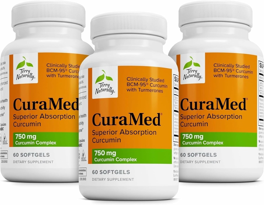 Terry Naturally CuraMed 750mg - Antioxidant Supplement for Brain & Heart Health - Supplement with High-Potency Curcumin Complex - Kidney, Liver & Immune Health Support - 60 Softgels (Pack of 3) 2