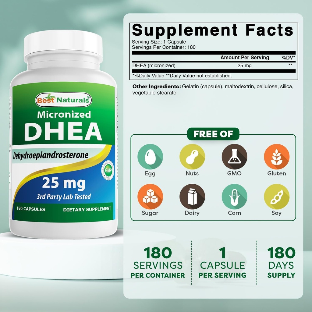 Best Naturals, Micronized DHEA 25 mg 180 Capsules 3