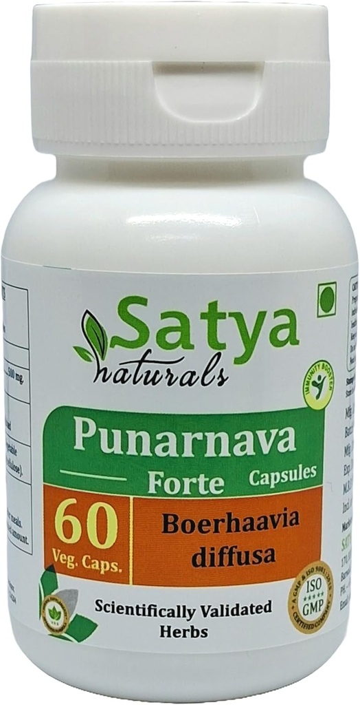 Punarnava Forte Capsule 500 mg. 60 Veg. Capsule | Punarnava (Boerhaavia Diffusa) Extract Capsules for Men and women | Ayurvedic Herbal Supplement/Remedies | 10:1 Forte (1 Bottle of 60 Capsules) 2