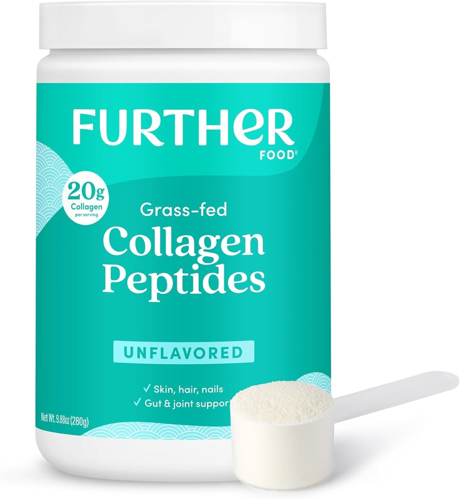 Further Food Unflavored Collagen Peptides Powder, Grass-Fed Pasture-Raised Hydrolyzed Type 1 & 3 Protein, Gut Health + Joint, Hair, Skin, Nails, Paleo Keto Sugar-Free 9.88 oz 2