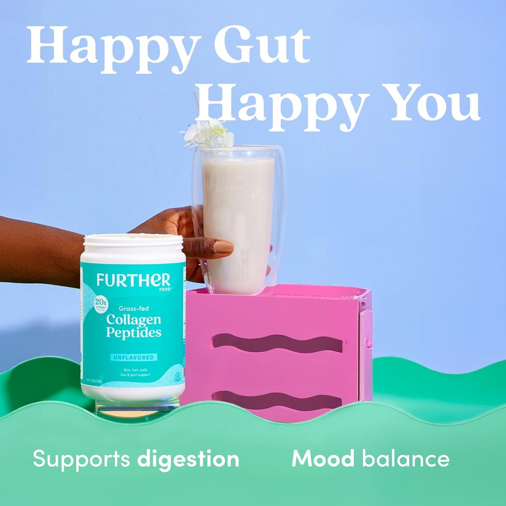 Further Food Unflavored Collagen Peptides Powder, Grass-Fed Pasture-Raised Hydrolyzed Type 1 & 3 Protein, Gut Health + Joint, Hair, Skin, Nails, Paleo Keto Sugar-Free 9.88 oz 6