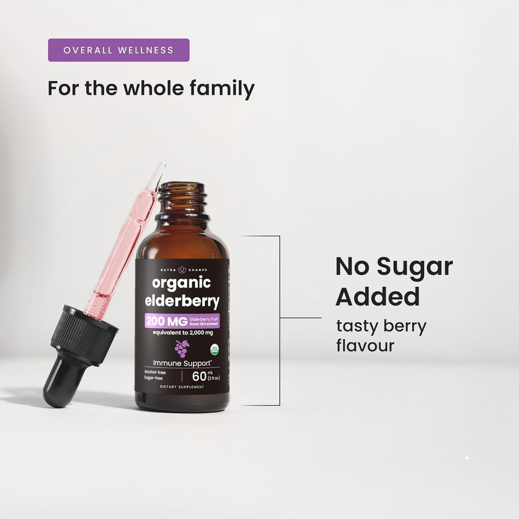 NutraChamps Black Elderberry Syrup, Potent 2000mg 10:1 Extract Sambucus Elderberry Syrup Antioxidant, Drops Berry Flavor, Liquid Elderberry Extract Sugar-Free 2oz, Immune Support 5