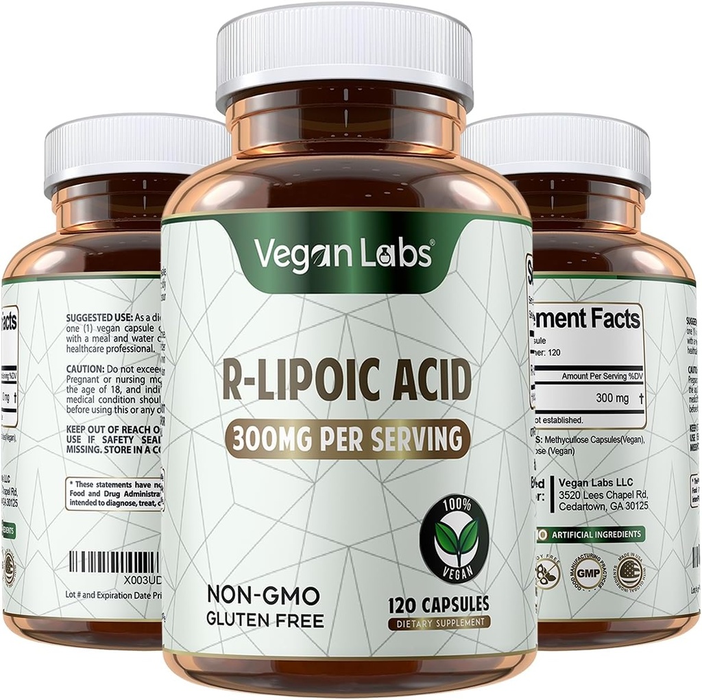 Vegan Labs R-Lipoic Acid 300MG, 120 Vegan Capsules- Supports Cellular Energy and Antioxidant Protection- Gluten Free, Non-GMO, Stabilized R-ALA Supplement- 4 Month Supply 2
