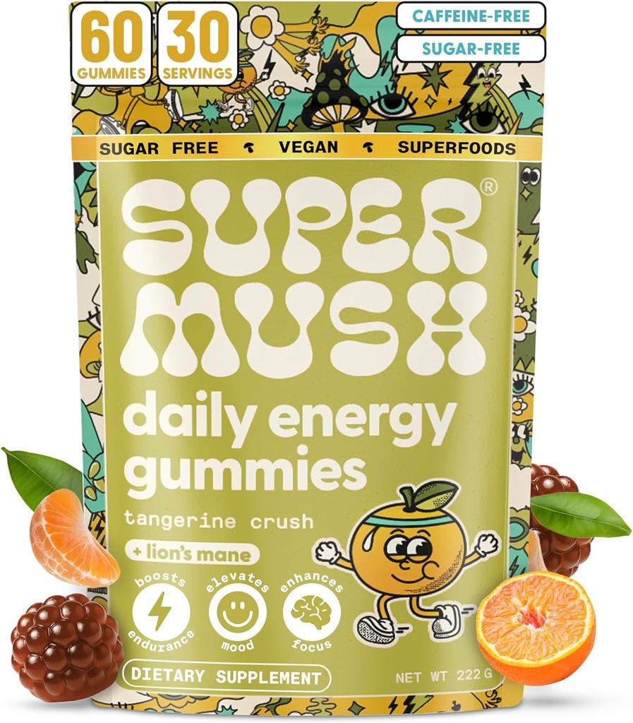 Energy Mushroom Gummies - Organic Lions Mane Supplement with Cordyceps, Rhodiola, L-Theanine, Maca - Vegan & Sugar-Free - Energy, Focus, Stamina, Stress Reduction - 60 Gummies (30 Servings) 2