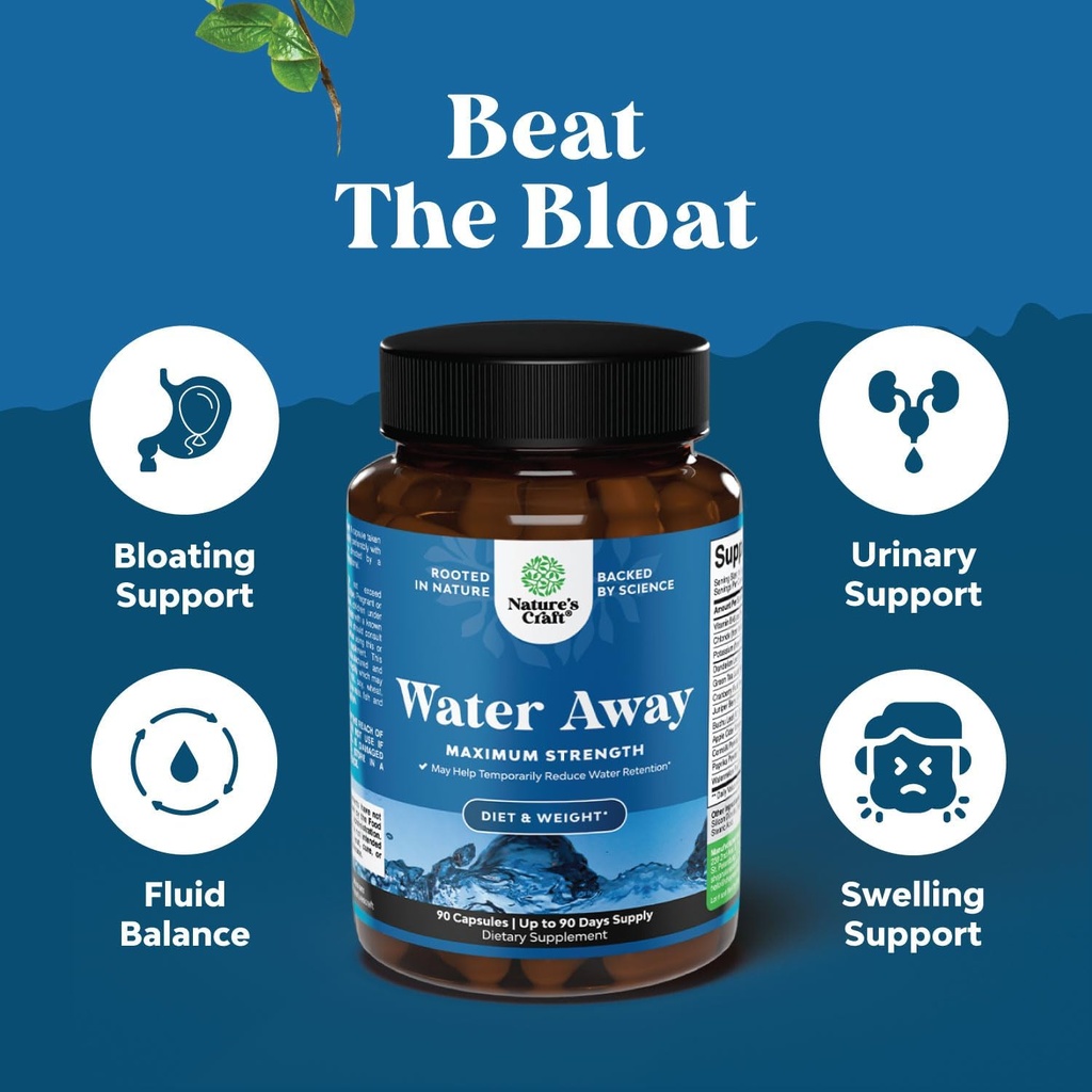 Bundle of Water Away Pills Maximum Strength - Herbal Diuretic Pills for Water Retention for Fast Acting Bloating Relief and Liver Cleanse Detox & Repair Formula - Herbal Liver Support Supplement 5