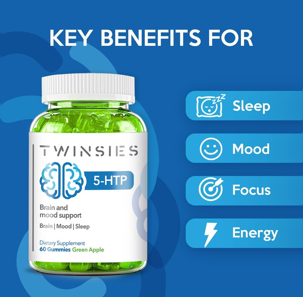 5-HTP Supplement 200mg Calm Gummies for Sleep Mood & Brain Health Support – L-Tryptophan 60 Green Apple Sleep Gummies for Adults – Gluten-Free & Non-GMO 5