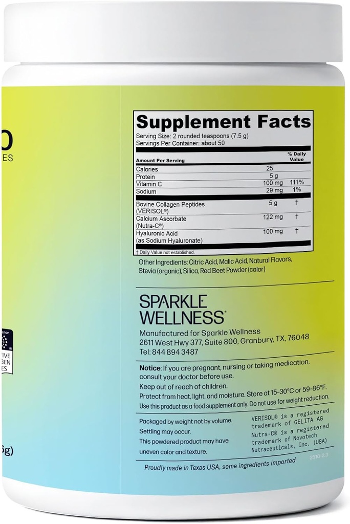 Sparkle Wellness VERISOL Bioactive Hydrolyzed Collagen Peptides | Collagen Powder with Vitamin C & Hyaluronic Acid for Hair, Skin, and Nail Health | Skin Boost Plus (Acai Lemonade) [50-Serves] 4