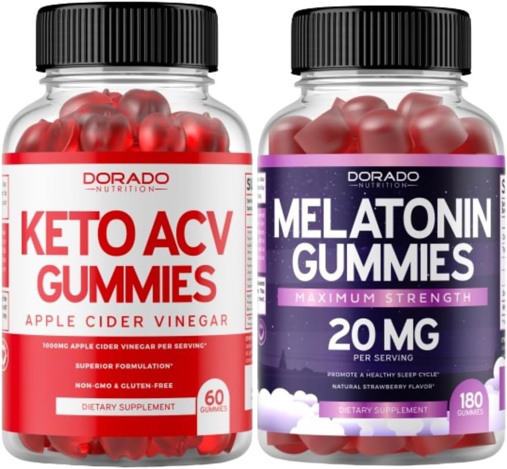 Keto ACV Gummies (60 Count) Advanced Weight Loss Formula and Melatonin Gummies (180 Count) - Quick Dissolve Melatonin Gummy for Adults with High Potency - Non GMO, Vegan Supplement & Made in USA 2