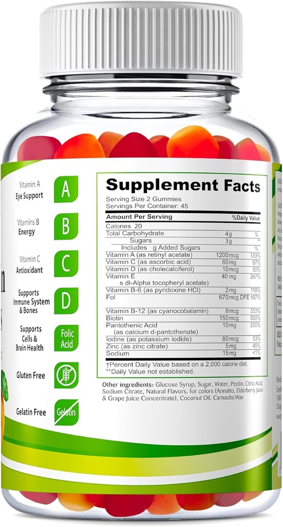 Greenfield Nutritions Halal Multivitamins for Adults | 90 Halal Vitamins for Women & Men | All Essential Gelatin Free Halal Gummy Vitamin, Mineral, Folic Acid, Biotin, Gluten Free, Non-GMO, Vegetarian 4