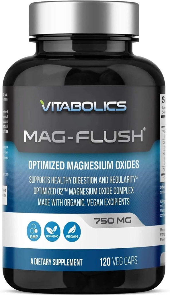Mag Flush Magnesium Oxide Capsules 750mg 120 Vcaps - Oxygenated Magnesium Oxide Supplement for Constipation Relief, Colon Cleanse, Laxative and Digestion Support for Women and Men 2