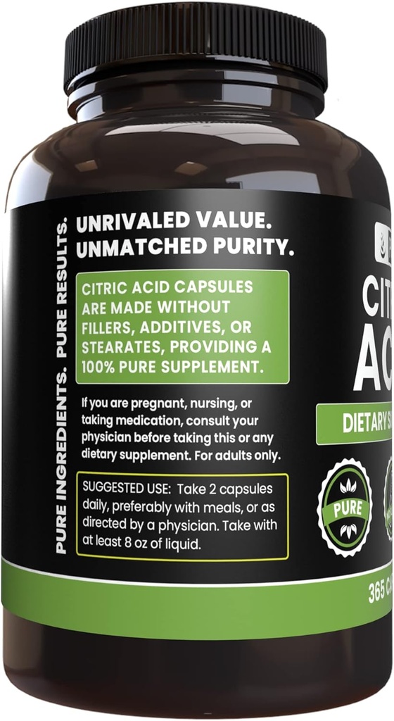 Pure Original Ingredients Citric Acid (365 Capsules) No Magnesium Or Rice Fillers, Always Pure, Lab Verified 4