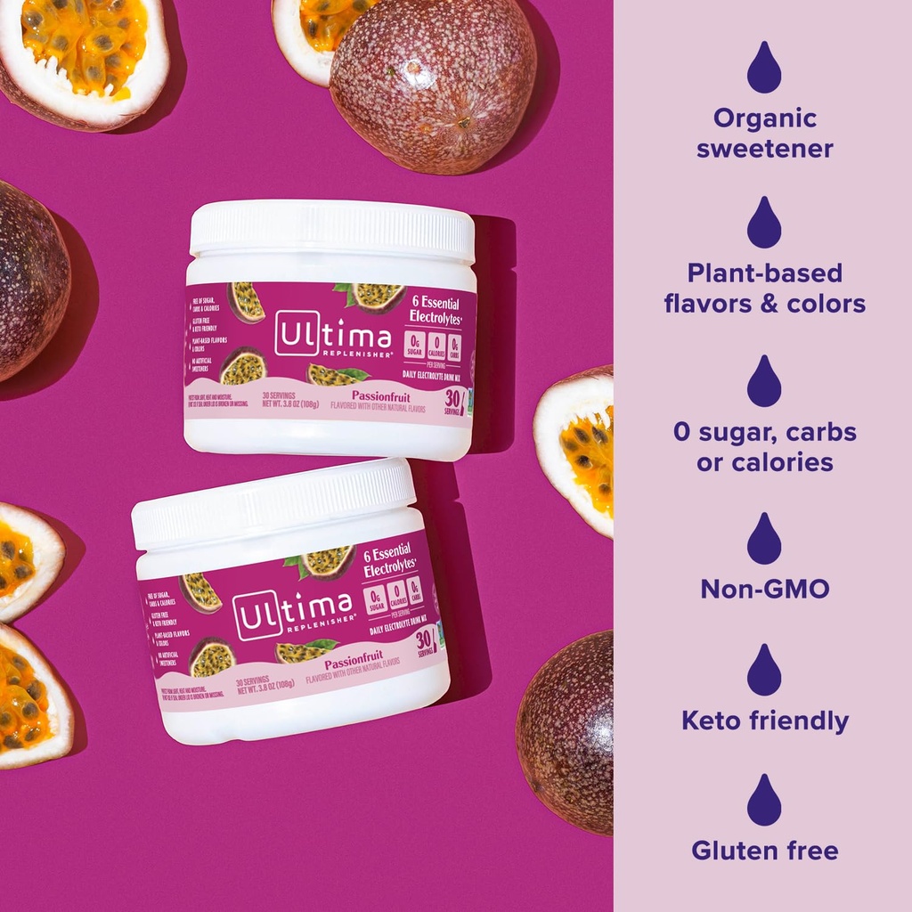Ultima Replenisher Daily Electrolyte Powder Drink Mix – Sugar Free – Passionfruit, 30 Servings – Hydration Powder with 6 Key Electrolytes and Trace Minerals – Keto Friendly, Non-GMO 6