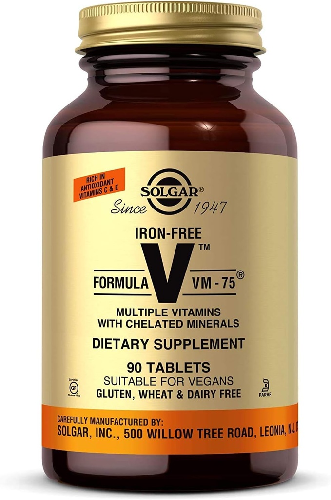 Solgar Iron-Free Formula VM-75, 90 Tablets - Multivitamin with Chelated Minerals - Vitamin A, B6, B12, C, D, E - Biotin, Magnesium, Calcium, Zinc - Vegan, Gluten & Dairy Free, Kosher - 90 Servings 2