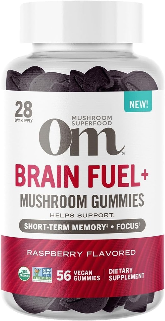 Om Mushroom Superfood Brain Fuel+ Gummies, 28 Servings, Raspberry Gummy Supplement with Lion’s Mane for Memory and Focus 2