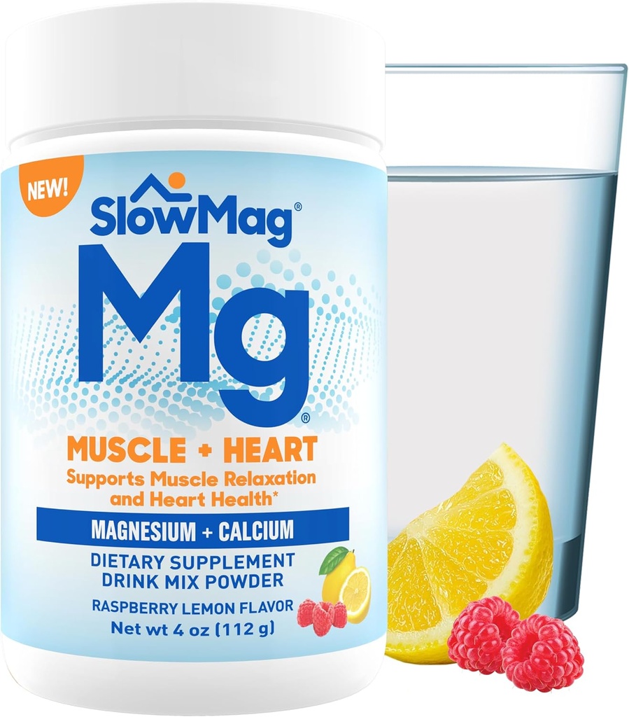 SlowMag® Magnesium Powder, Magnesium + Calcium Supplement Drink Mix, Raspberry Lemon Flavor, Supports Muscle Relaxation & Heart Health, 4oz 2