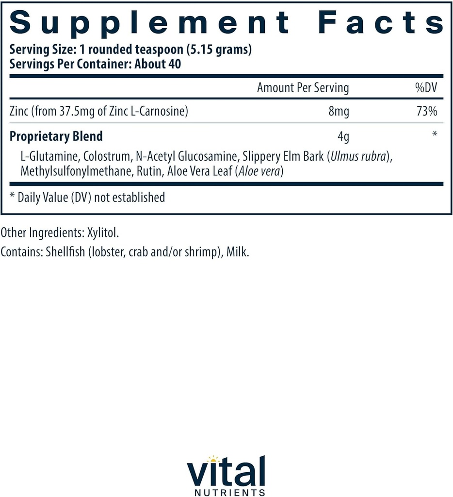 Vital Nutrients GI Repair Powder | Leaky Gut Powder with L Glutamine and Zinc | Digestive Enzyme Supplement to Support Gut Health and Digestion | Gluten Free | 40 Servings 3