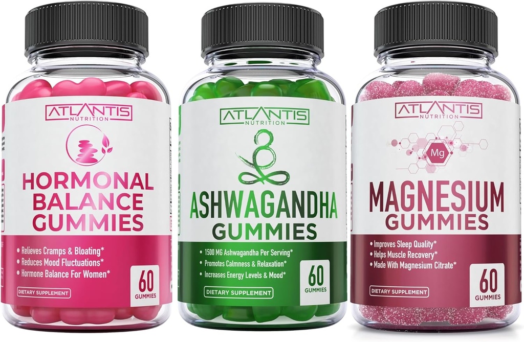 Atlantis Nutrition Hormonal Balance for Women & PMS Gummies + Ashwagandha Gummies + Magnesium Gummies 2
