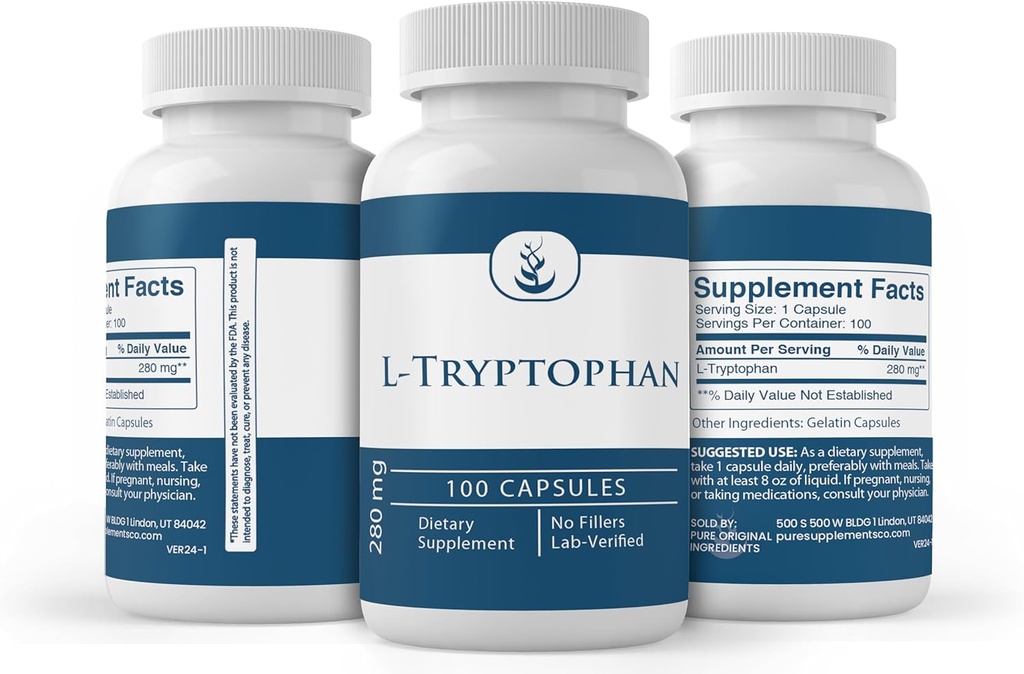 Pure Original Ingredients L-Tryptophan (365 Capsules) No Magnesium Or Rice Fillers, Always Pure, Lab Verified 5
