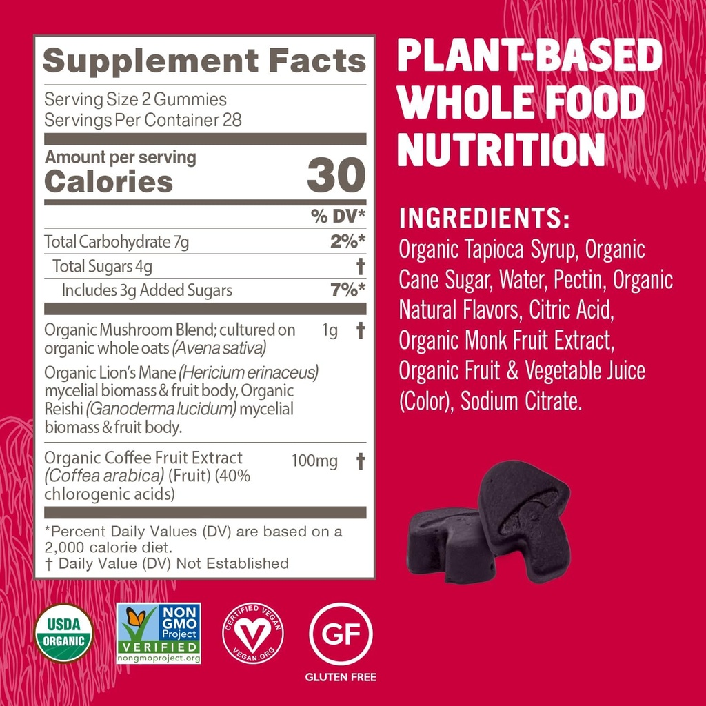 Om Mushroom Superfood Brain Fuel+ Gummies, 28 Servings, Raspberry Gummy Supplement with Lion’s Mane for Memory and Focus 6