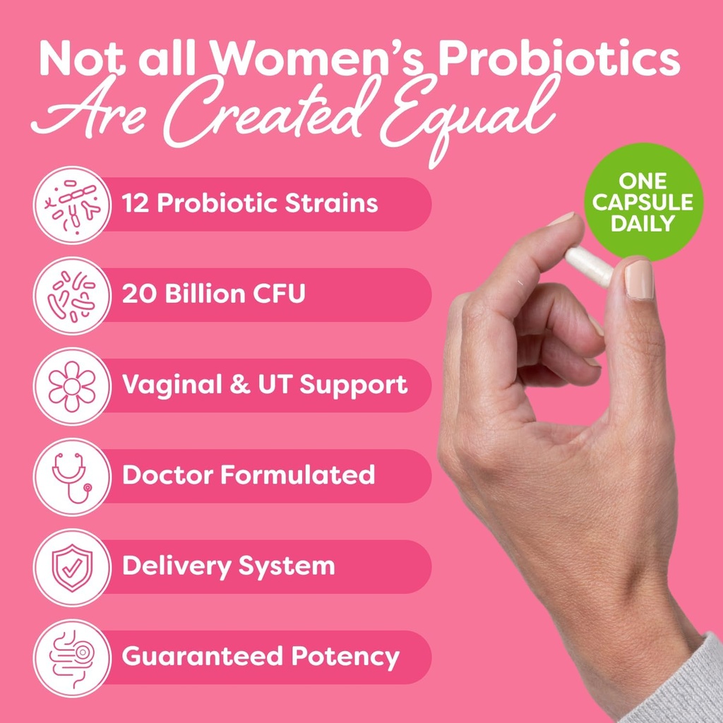 Probulin Womens Probiotic - Vaginal, UT, Gut & Immune Health with Lactobacillus Reuteri - 20 Billion CFU, 12 Probiotic Strains & Prebiotics - 60 Vegan, Gluten Free Capsules for Whole-Body Wellness 3