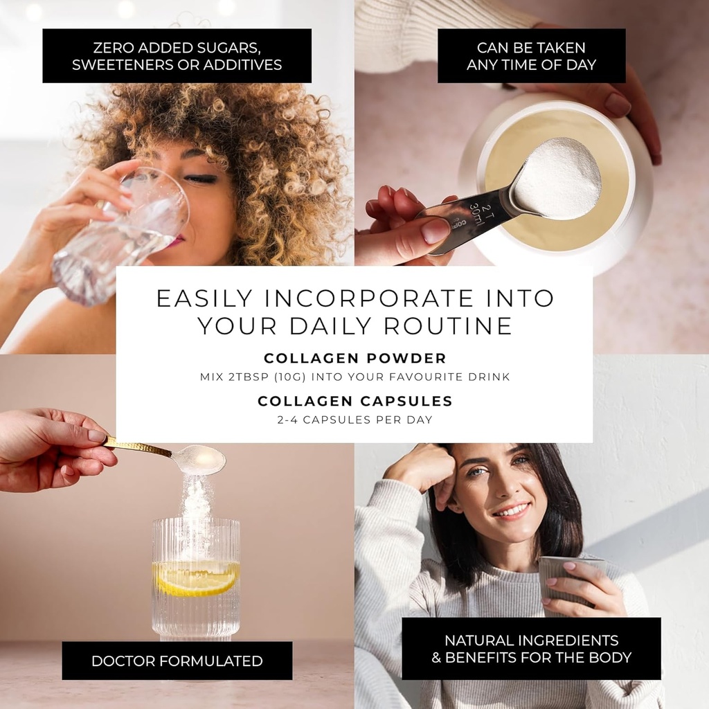 CORREXIKO Marine Collagen Supplement Pills & Powder Bundle - Includes 10,000mg Double Hydrolyzed Collagen Powder 1kg, 15 oz & 5oz and 1800mg Collagen Peptides 120 Capsules - for Hair, Skin & Nails 5