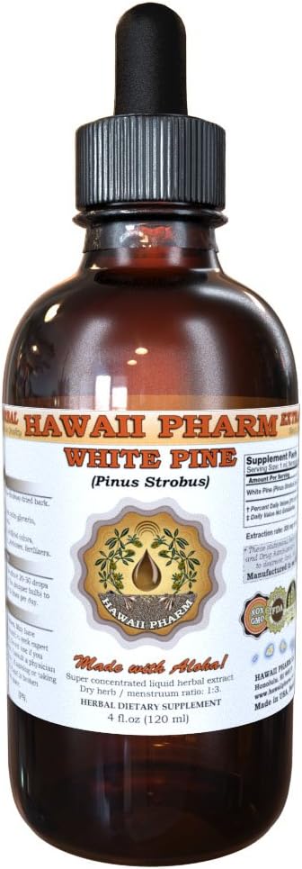 White Pine Liquid Extract, White Pine (Pinus Strobus) Bark Powder Tincture, Herbal Supplement, Hawaii Pharm, Made in USA, 32 fl.oz 6