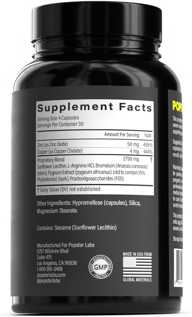 POPSTAR Labs Semen Volume Booster - Men's Semen Health & Fertility Supplement - Doctor Formulated to Increase Load Volume - Made in USA - Non-GMO, Organic, Vegan - 360 Capsules - (3 Month Supply) 5