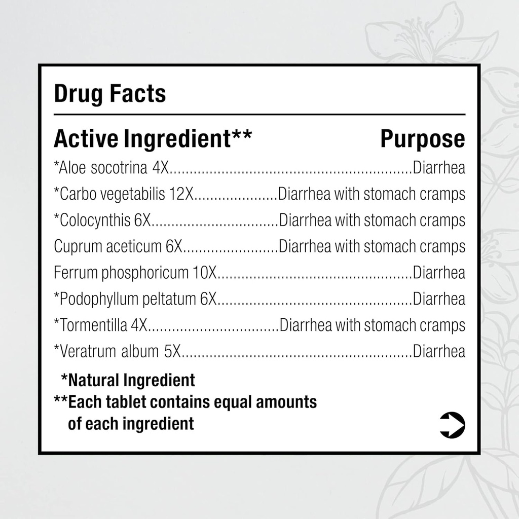 MediNatura BHI Diarrhea Relief Fast-Acting Natural Remedy for Mild Diarrhea 8 Soothing Homeopathic Actives Help Calm Stomach Pain Gas Indigestion & Cramps for Women & Men - 100 Tablets 3