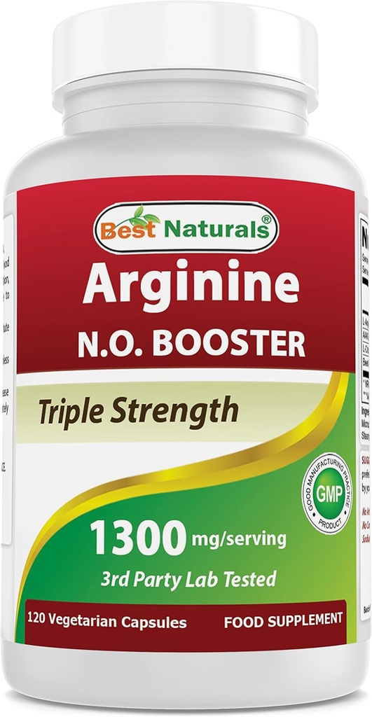 Best Naturals L-Arginine NO Booster Triple Strength 1300 mg Serving 120 Veg Capsules - Made with L-Arginine, AAKG, L-Citrulline, Beet Powder 2