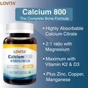 LOVITA Calcium Citrate 800 mg with Magnesium, Vitamin D3 & K2, Bone Strength & Density Supplement for Women & Men, Supports Teeth, Immune Health, Gluten Free, Non-GMO, 120 Vegan Tablets 3
