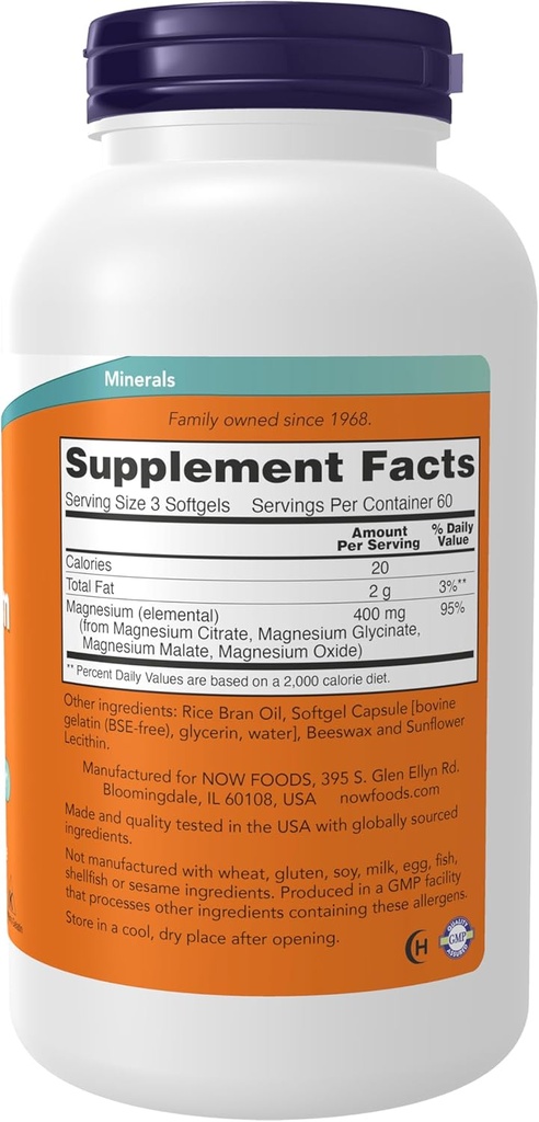 NOW Supplements, Magnesium Citrate, With Glycinate & Malate, Nervous System Support*, 180 Softgels 3