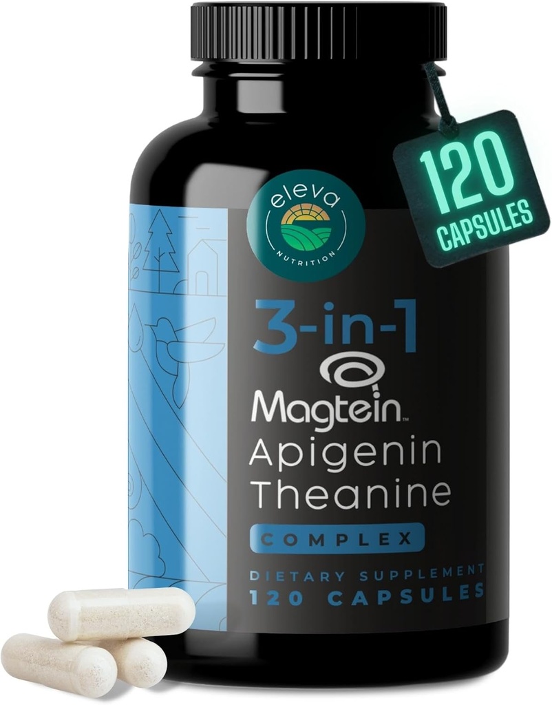 Magnesium Theanine L-Threonate Apigenin Supplement for Sleep Aid-3- in-1 Complex Supplement Support Relaxation- Melatonin-Free Magnesium- Zero Fillers- Gluten Free & Non-GMO-120 Count Veggie Capsules 2