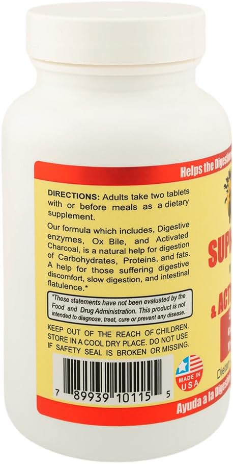 Sunshine Naturals Super Digestive Supplement. Ox Bile & Activated Charcoal for Digestive Support, Bloating Relief, Gut Cleanse, Nutrient Absorption, and Overall Wellness. 100 Tablets. Pack of 2 5
