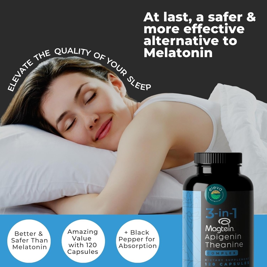 Magnesium Theanine L-Threonate Apigenin Supplement for Sleep Aid-3- in-1 Complex Supplement Support Relaxation- Melatonin-Free Magnesium- Zero Fillers- Gluten Free & Non-GMO-120 Count Veggie Capsules 3