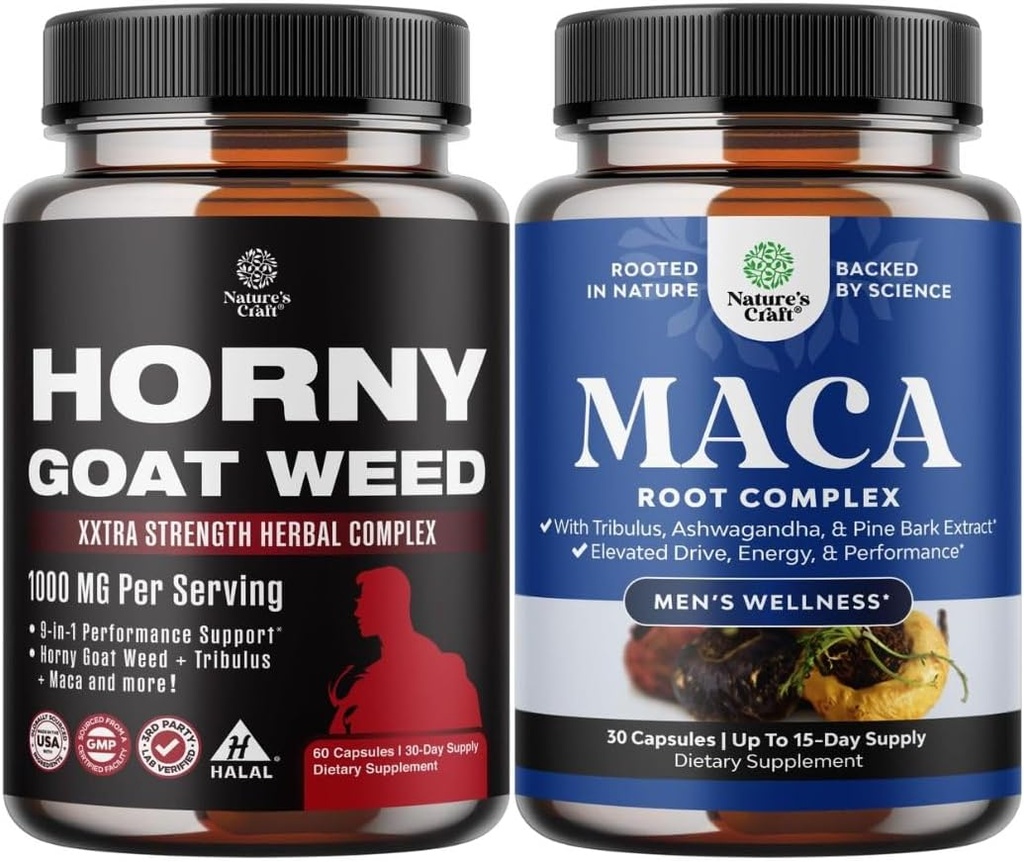 Bundle of Horny Goat Weed Extract Complex for Men and Women Enhanced Energy and Stamina and Black Maca Root Capsules for Men - Invigorating Drive Mood & Energy Booster for Men 2
