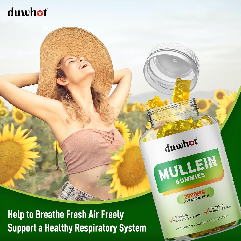 Mullein Gummies for Lung Detox, 2000mg Mullein Leaf Extract for Respiratory & Digestive & Immune Support, Organic Mullein Herb Supplement for Mucus Relief, Vegan, Pineapple, 60 4