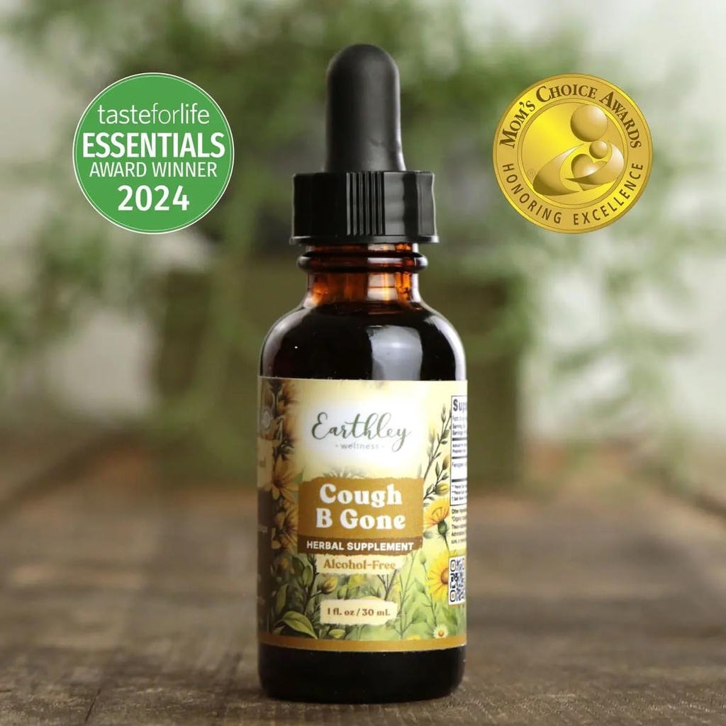 Earthley Wellness, Cough-B-Gone, Alcohol-Free Herbal Tincture for Kids & Adults (6 Months+), Cold and Cough Remedy, Soothes Sore Throats, Promotes Lung Health, and Detoxification (2oz, Kids) 6