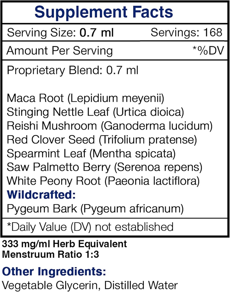 Prosta Vigor Alcohol-Free, Glycerite Pygeum, Maca, Stinging Nettle, Reishi Mushroom, Red Clover, Spearmint, Saw Palmetto, White Peony. Tincture Herbal Extract Healthy Prostate Formula 4 OZ 5