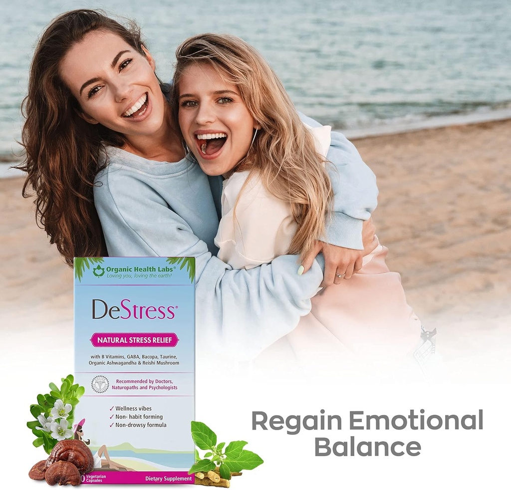 DeStress All-Natural: Veggie Capsules, with B Vitamins, Magnesium, Ashwagandha and L-Theanine Supplement, Anxiety Relief, 30 Veggie Capsules, Stress Relief Supplement Organic Health Labs 6