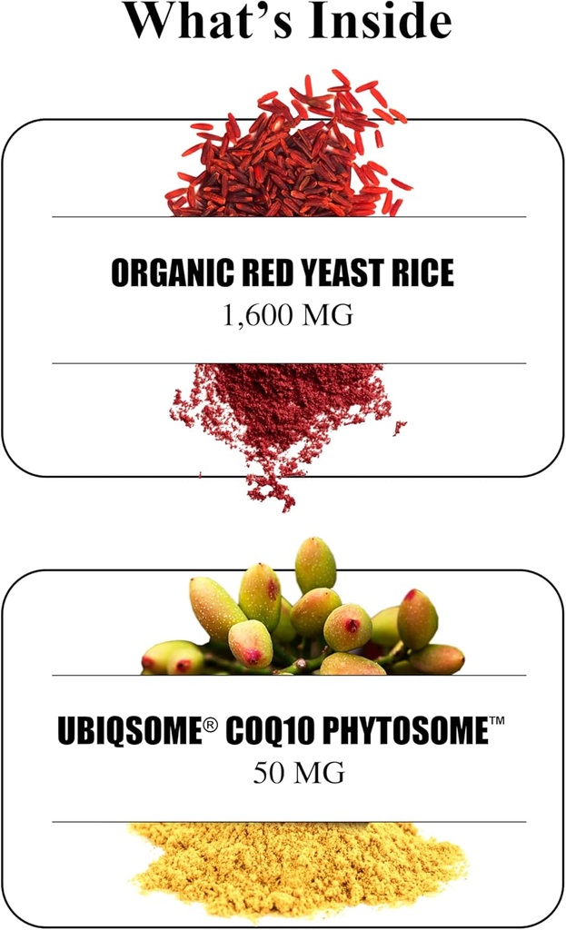 Durable RED Yeast Rice – Organic 1,600 mg Extra Strength + CoQ10 Phytosome – Supports Healthy Cholesterol, Heart, Lipids & Circulation – Doctor Formulated, Non-GMO, Vegan, Made in USA (60 Capsules). 5