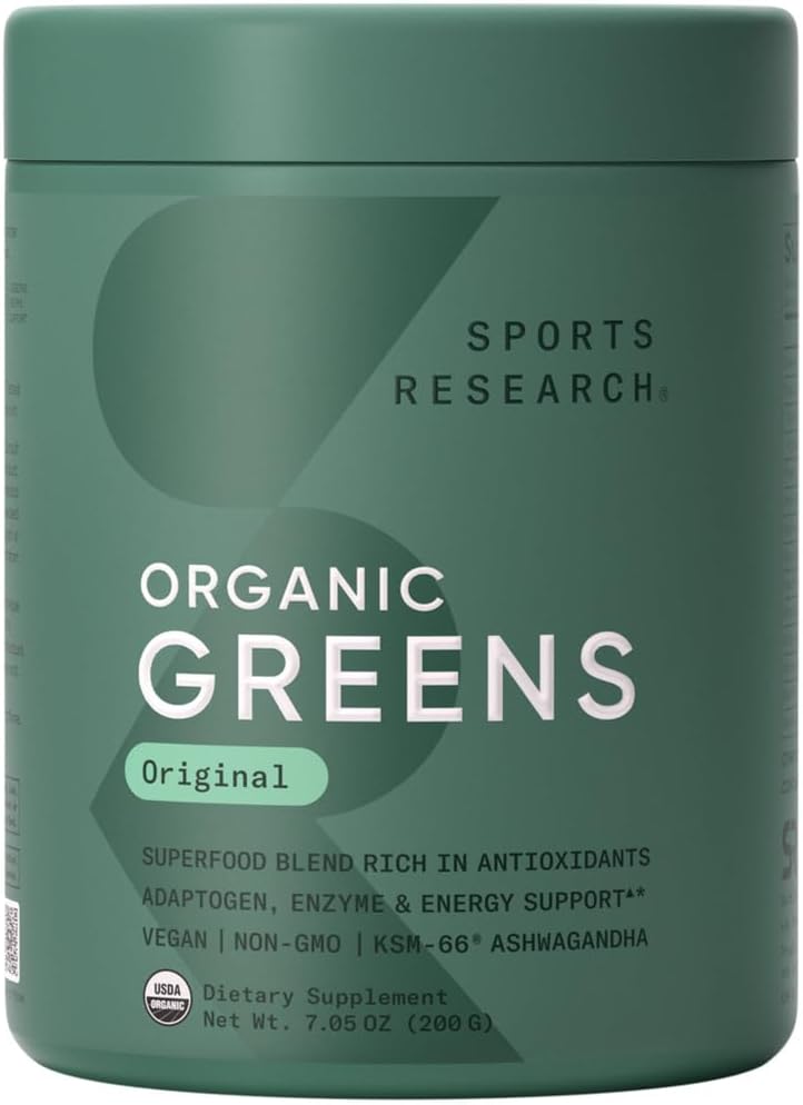 Sports Research® Organic Greens Superfood Powder w/Spirulina & Chlorella, Adaptogens, Enzymes, Probiotics & 8 VIT Bs for Gut & Mood Support* - Vegan, Sugar-Free & Low-Cal Original 20 Servings 2