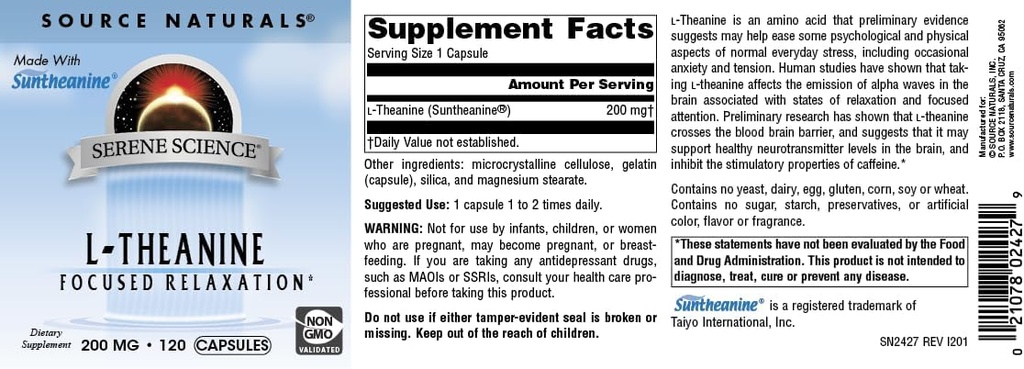 Source Naturals Serene Science L-Theanine, Made with Suntheanine, for Focused Relaxation, 200 mg - 120 Capsules 6
