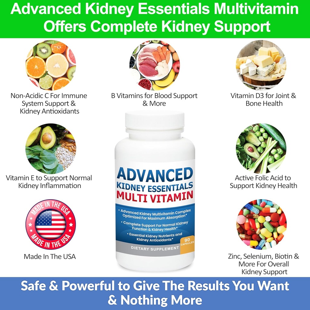 Advanced Kidney Essentials Multivitamin. Kidney Support Supplement for Complete Kidney Health. Kidney Health Supplement with Renal Vitamins 90 Caps 4