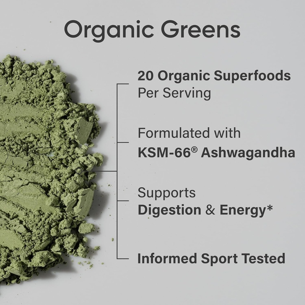 Sports Research® Organic Greens Superfood Powder w/Spirulina & Chlorella, Adaptogens, Enzymes, Probiotics & 8 VIT Bs for Gut & Mood Support* - Vegan, Sugar-Free & Low-Cal Original 20 Servings 5