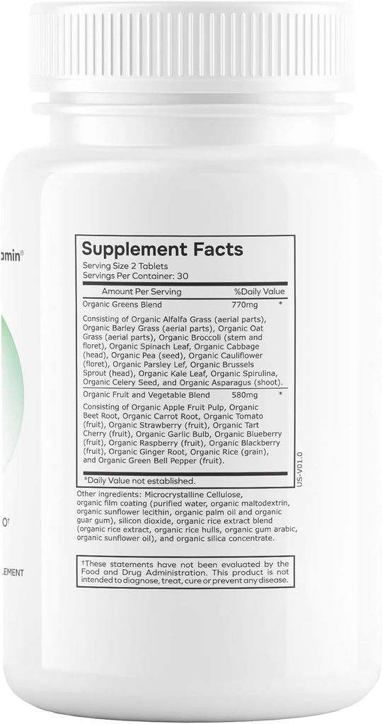 Green Fuel Organic Greens Tablets - Organic Greens, Fruit and Vegetable Blend 4