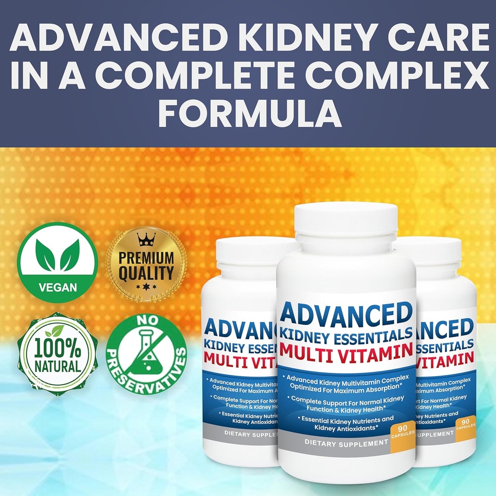 Advanced Kidney Essentials Multivitamin. Kidney Support Supplement for Complete Kidney Health. Kidney Health Supplement with Renal Vitamins 90 Caps 6