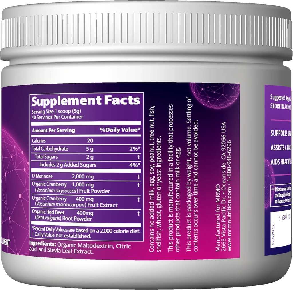 MRM Nutrition D-Mannose + Cranberry | Cranberry Flavored | Urinary Tract + Bladder Health | Low-Sugar | Gluten Free + Vegan | 40 Servings 3
