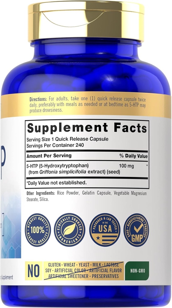 Carlyle 5HTP | 100mg | 240 Capsules | 5 Hydroxtryptophan | Non-GMO & Gluten Free Supplement 3