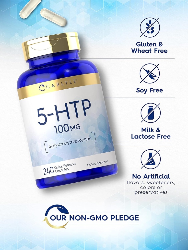 Carlyle 5HTP | 100mg | 240 Capsules | 5 Hydroxtryptophan | Non-GMO & Gluten Free Supplement 5