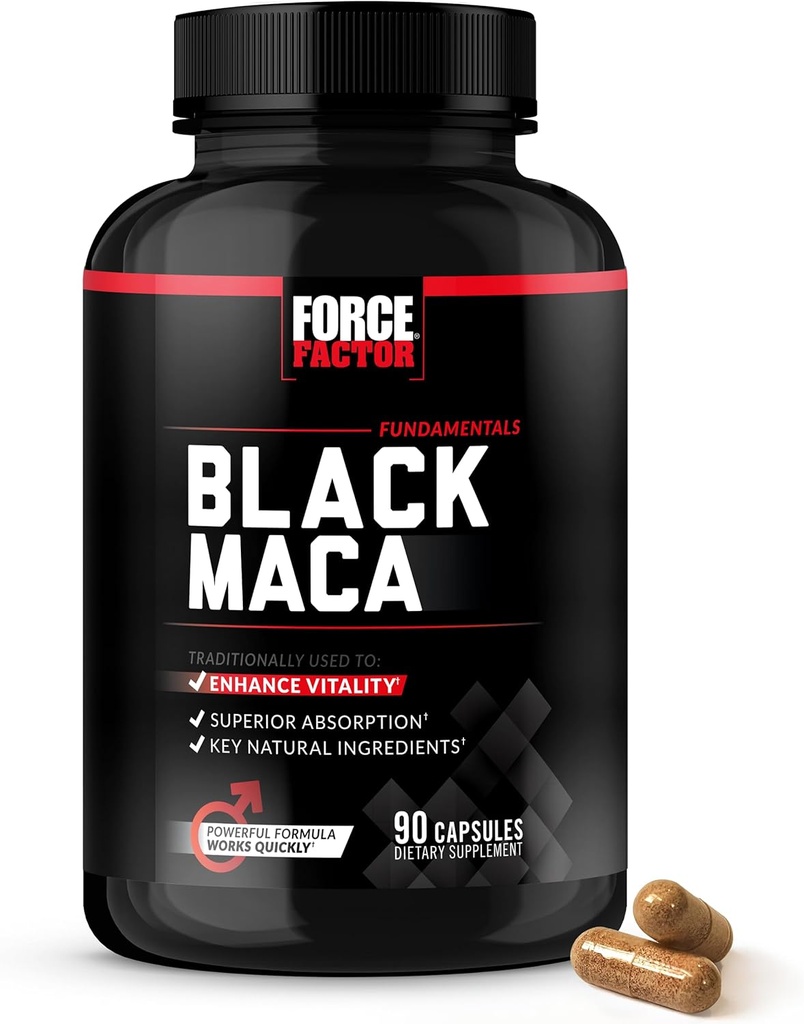 FORCE FACTOR Black Maca Root Supplement for Men, 1000mg Maca Negra Extract for Energy, Hormonal Balance & Vitality, Superior Absorption with BioPerine, 90 Capsules 2